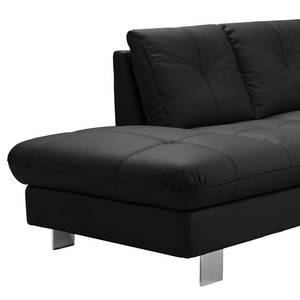 Canapé d’angle NoDa Cuir véritable - Noir - Méridienne longue à gauche (vue de face) - Fonction couchage - Coffre de lit