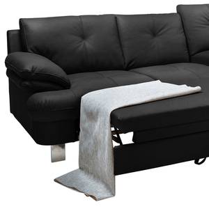 Canapé d’angle NoDa Cuir véritable - Noir - Méridienne longue à droite (vue de face) - Fonction couchage - Coffre de lit