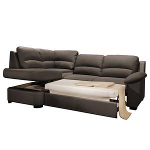 Canapé d’angle Niton Imitation cuir - Basalte mat - Méridienne longue à gauche (vue de face) - Fonction couchage - Coffre de lit