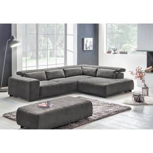 Ecksofa Dolton Microfaser - Grau - Ottomane davorstehend rechts