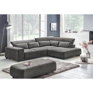 Ecksofa Dolton Microfaser - Grau - Ottomane davorstehend rechts