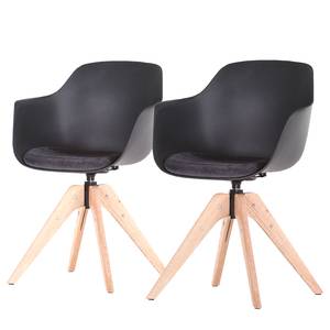 Chaises à accoudoirs Florin (lo de 2) rotatif - Matière plastique / Chêne massif - Chêne - Noir