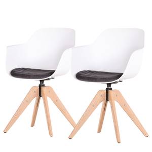 Chaises à accoudoirs Florin (lo de 2) rotatif - Matière plastique / Chêne massif - Chêne - Blanc