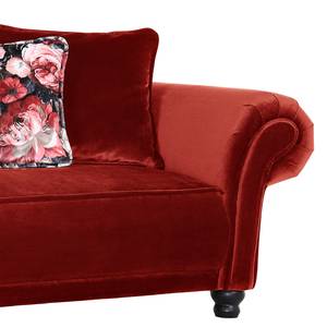 Méridienne Lusse Revêtement : rouge cerise<br>1 coussin : motif à fleurs - Rouge cerise - Accoudoir monté à droite (vu de face)
