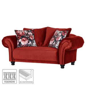 Canapé Lusse (2 places) Revêtement : rouge cerise<br>2 coussins : motif à fleurs - Rouge cerise