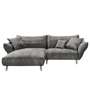 Ecksofa Venes Antiklederlook - Grau - Longchair davorstehend links - 3 Kissen