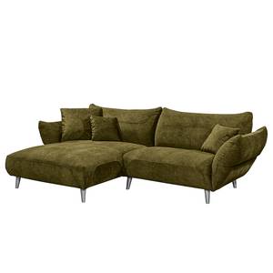 Ecksofa Venes Antiklederlook - Olivgrün - Longchair davorstehend links - 3 Kissen