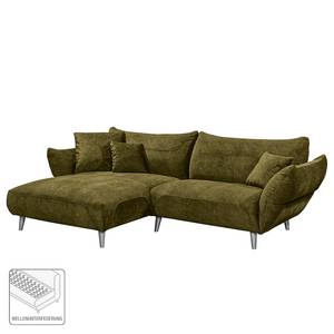 Ecksofa Venes Antiklederlook - Olivgrün - Longchair davorstehend links - 3 Kissen