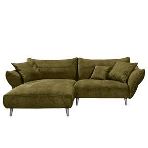 Ecksofa Venes Antiklederlook - Olivgrün - Longchair davorstehend links - 3 Kissen