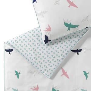 Parure de lit en satin mako Free Flight Coton - Blanc / Multicolore - 200 x 200 cm + 2 oreillers 80 x 80 cm