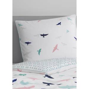 Parure de lit en satin mako Free Flight Coton - Blanc / Multicolore - 200 x 200 cm + 2 oreillers 80 x 80 cm