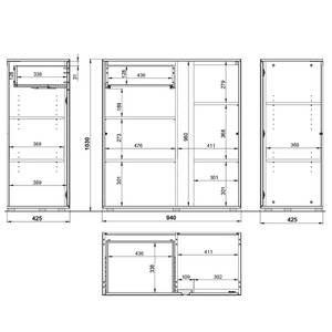 Kommode Mesa II Glas - Silbergrau / Graphit