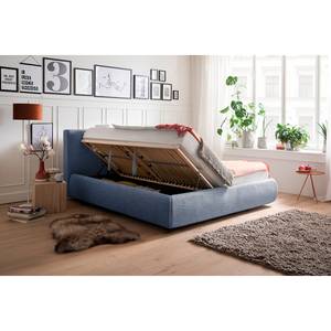 Gestoffeerd bed Atesio III incl. hoofdeinde met look van kussens, opbergruimte en matras - Jeansblauw - Tweepersoonsmatras H2/H3