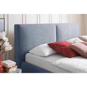 Gestoffeerd bed Atesio III incl. hoofdeinde met look van kussens, opbergruimte en matras - Jeansblauw - Tweepersoonsmatras H2/H3