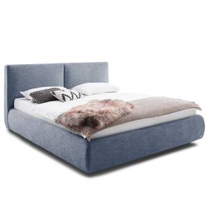 Gestoffeerd bed Atesio incl. hoofdeinde met look van kussens - Jeansblauw