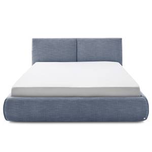 Lit capitonné Atesio Avec tête de lit à effet coussin - Bleu jean