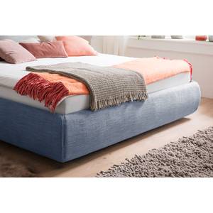 Gestoffeerd bed Atesio incl. hoofdeinde met look van kussens - Jeansblauw