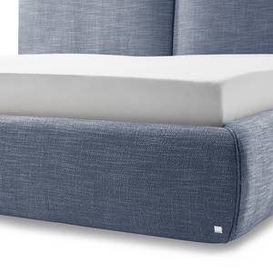 Lit capitonné Atesio Avec tête de lit à effet coussin - Bleu jean