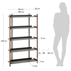 Open kast Blackwell metaal - zwart/donkerbruin - Hoogte: 138 cm