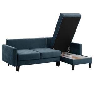 Ecksofa Koski I Webstoff - Webstoff Lito: Marineblau - Longchair davorstehend rechts