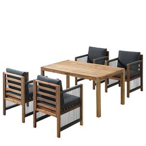 Loungegroep Bayton II (5-delig) massief acaciahout/polyester - grijs/bruin