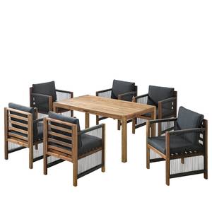 Set di sedute lounge Bayton (7 pezzi) Marrone - Legno massello - Tessile - 292 x 72 x 217 cm