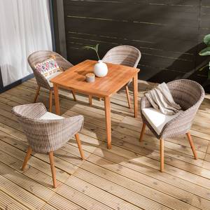 Gartenessgruppe Woodley (5-teilig) Polyrattan / Webstoff - Beige / Weiß