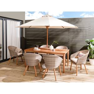 Gartenessgruppe Woodley (7-teilig) Polyrattan / Webstoff - Beige / Weiß