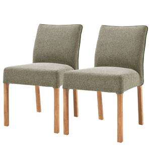 Chaises capitonnées Anttola (lot de 2) Tissu / Chêne massif - Chêne - Vert olive