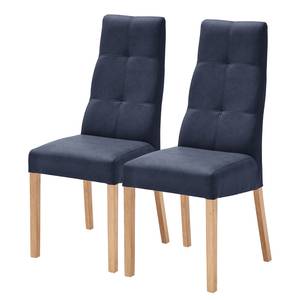Gestoffeerde stoelen Paki (set van 2) kunstleer/massief eikenhout - eikenhout - Nachtblauw