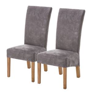 Chaises Karlsborg III (lot de 2) Imitation cuir / Chêne massif - Chêne - Gris vintage