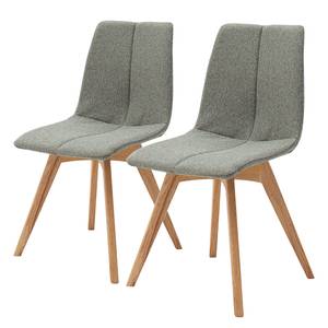 Chaises capitonnées Marihn (lot de 2) Tissu / Chêne massif - Chêne - Vert olive