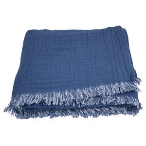 Plaid Fringed Cotton Coton - Bleu foncé