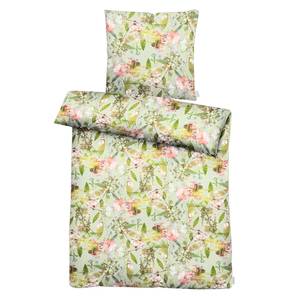 Parure de lit en satin mako Helen Satin - Vert pastel / Rose - 155 x 220 cm + oreiller 80 x 80 cm