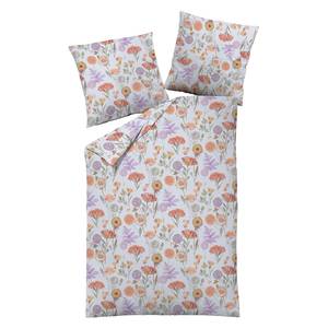 Parure de lit en satin mako Fleurs Satin - Blanc / Orange / Lilas - 155 x 220 cm + oreiller 80 x 80 cm
