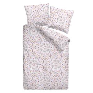 Parure de lit en satin mako Motif Satin - Blanc / Corail - 135 x 200 cm + oreiller 80 x 80 cm