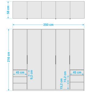 Armoire Level 36C Noir brillant / Blanc - 250 x 216 cm - Plus de 5 tiroirs - Avec portes miroir