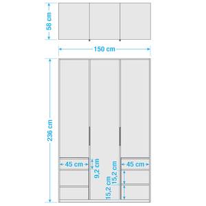 Armoire Level 36C Noir brillant / Blanc - 150 x 236 cm - Plus de 5 tiroirs - Avec portes miroir