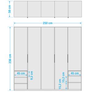 Draaideurkast Level 36 C Hoogglans zwart/wit - 250 x 236 cm - meer dan 5 lades - Met spiegeldeuren