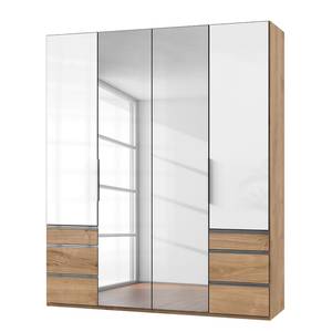 Drehtürenschrank Level 36 C Hochglanz Weiß / Eiche Dekor - 200 x 216 cm - Mehr als 5 Schubladen - Mit Spiegeltür/-en