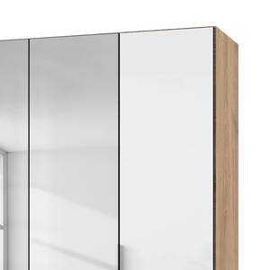 Drehtürenschrank Level 36 C Hochglanz Weiß / Eiche Dekor - 200 x 216 cm - Mehr als 5 Schubladen - Mit Spiegeltür/-en