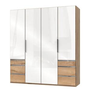 Armoire Level 36C Blanc brillant / Imitiation chêne - 200 x 216 cm - Plus de 5 tiroirs - Sans portes miroir