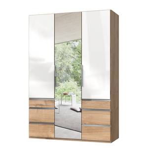 Draaideurkast Level 36 C Hoogglans wit/eikenhouten look - 150 x 216 cm - meer dan 5 lades - Met spiegeldeuren