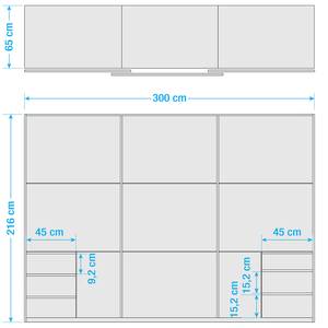 Zweefdeurkast Level 36 C Hoogglans wit/eikenhouten look - 300 x 216 cm - meer dan 5 lades