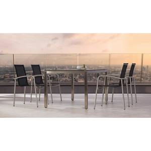 Table et chaises Marbella (5 éléments) Acier inoxydable / Ergotex - Argenté / Noir