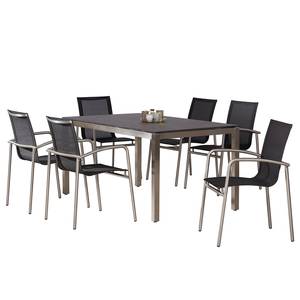 Table et chaises Marbella I (7 éléments) Acier inoxydable / Ergotex - Argenté / Noir