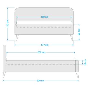 Polsterbett KARELIA Webstoff Mavie: Grau - 160 x 200cm - Ohne Lattenrost