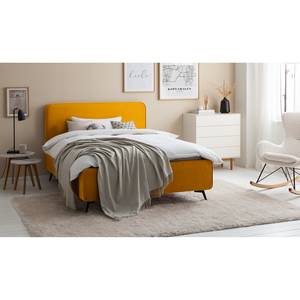 Letto imbottito KARELIA Velluto Ravi: giallo senape - 140 x 200cm - Senza rete a doghe