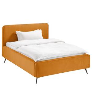 Gestoffeerd bed KARELIA Velours Ravi: Mosterdgeel - 140 x 200cm - Zonder lattenbodem