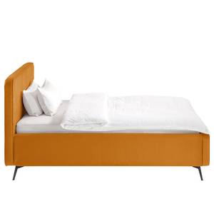 Gestoffeerd bed KARELIA Velours Ravi: Mosterdgeel - 140 x 200cm - Zonder lattenbodem